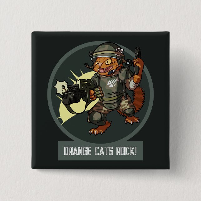 Badge Carré 5 Cm Dessin animé de chat orange marin de science-ficti (Devant)
