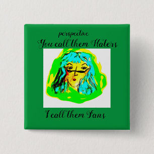 Badge Carré 5 Cm Dessin animé de dame de perspective haineux ou fan