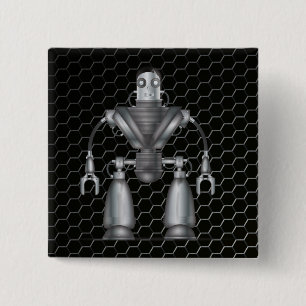 Badge Carré 5 Cm Dessin Animé de Robot Mécanique