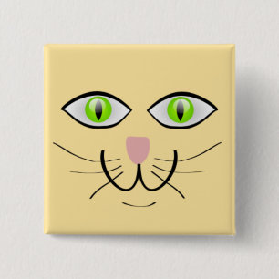 Badge Carré 5 Cm Dessin animé visage drôle de chat-29034