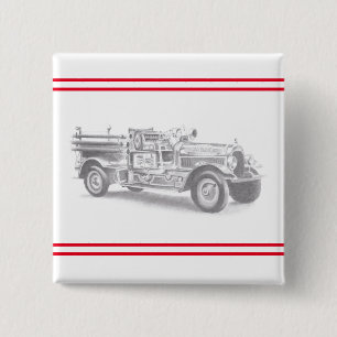 Badge Carré 5 Cm dessin au crayon vintage pour camion à feu