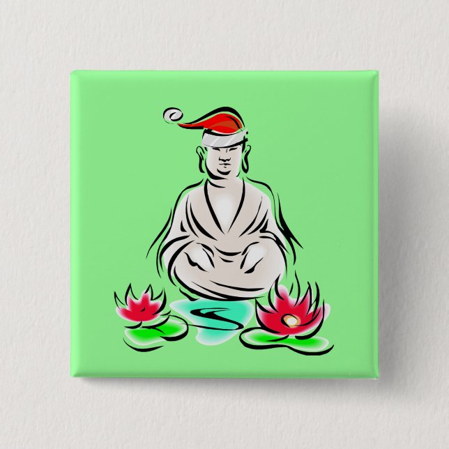 Badge Carré 5 Cm Dessin de Bouddha de Noël (Devant)