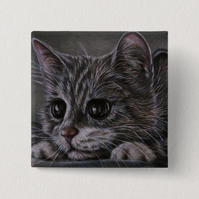 Badge Carré 5 Cm Dessin de bouton ON de Kitty (Devant)