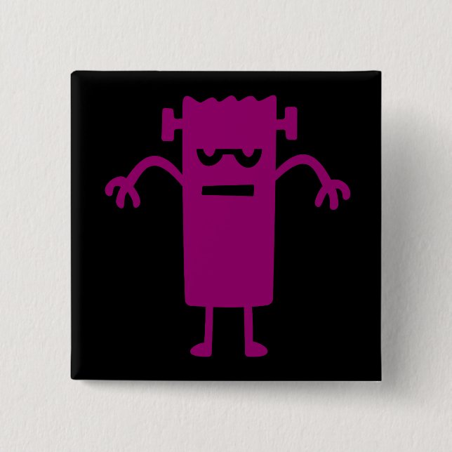 Badge Carré 5 Cm Dessin de Halloween Frankenstein bouton (Devant)