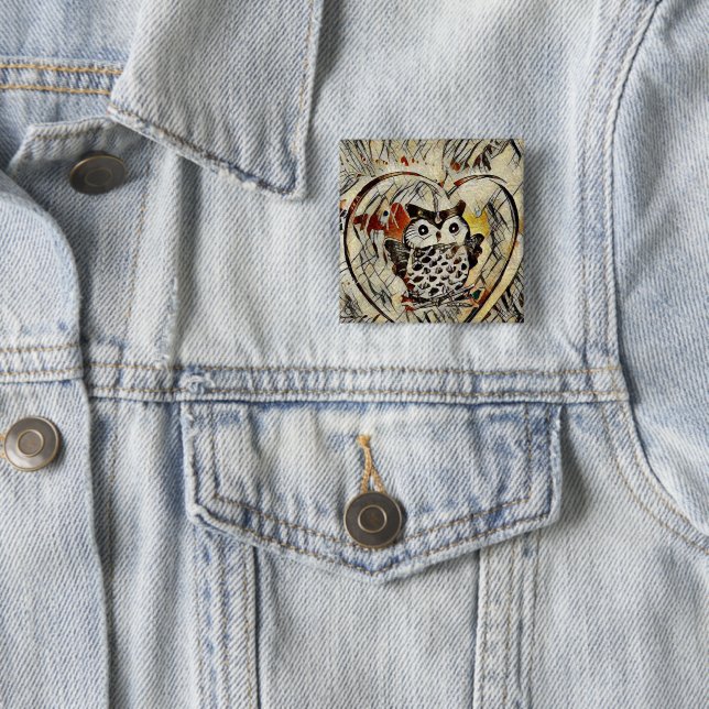 Badge Carré 5 Cm Dessin de hibou (En situation)