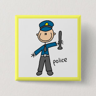 Badge Carré 5 Cm Dessin de policier bonhomme allumette