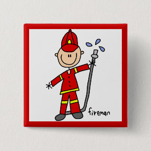 Badge Carré 5 Cm Dessin de pompier bonhomme allumette