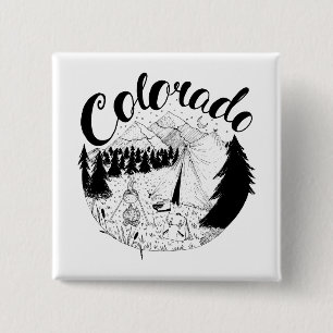 Badge Carré 5 Cm Dessin d'encre de camping du Colorado Mountain