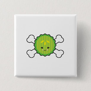 Badge Carré 5 Cm dessin kawaii tranche de cornichon et os croisés