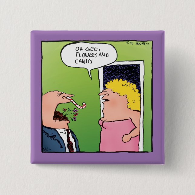 Badge Carré 5 Cm Dessin romantique Fleurs et bonbons (Devant)