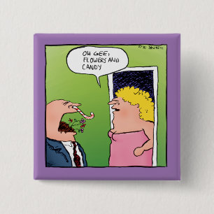 Badge Carré 5 Cm Dessin romantique Fleurs et bonbons