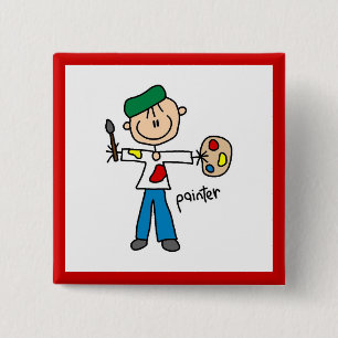 Badge Carré 5 Cm Dessinateur Bonhomme Allumette