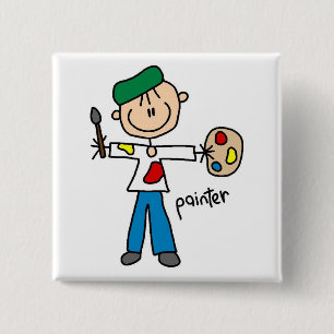 Badge Carré 5 Cm Dessinateur Bonhomme Bâton