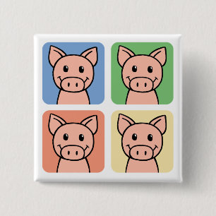 Badge Carré 5 Cm Dessins animés clip art cochons rigolards !