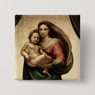 Badge Carré 5 Cm Détail de Raphael "Sistine Madonna" (circa 1513)