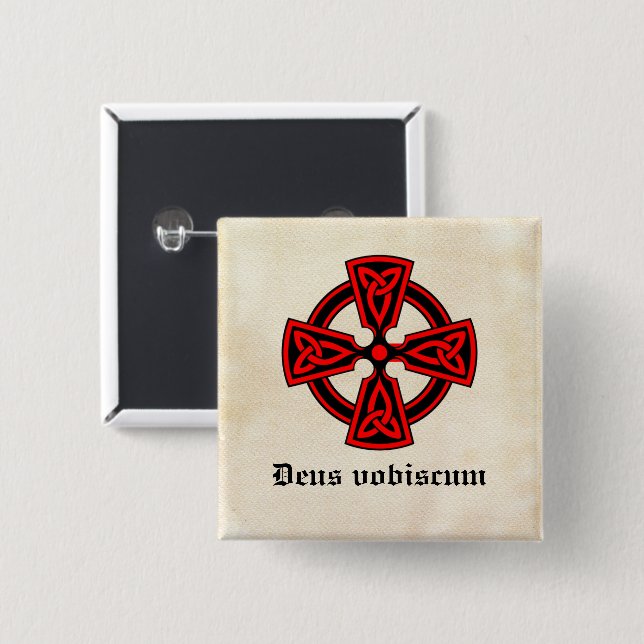 Badge Carré 5 Cm Deus Vobiscum Celtic Cross (Devant & derrière)