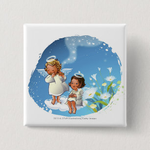 Badge Carré 5 Cm Deux anges se reposant sur les nuages