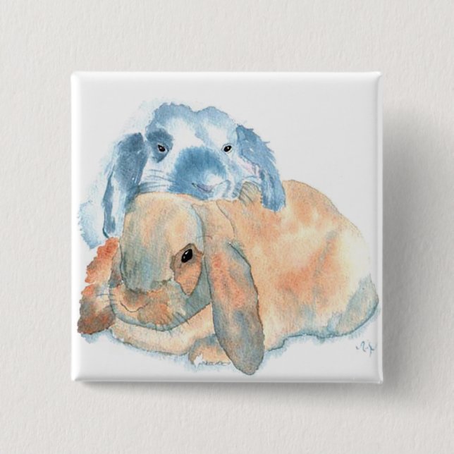 Badge Carré 5 Cm Deux boutons de lapins (Devant)