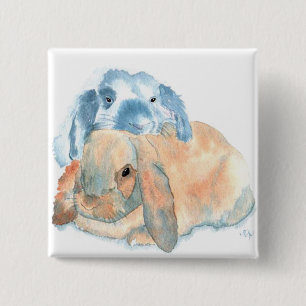 Badge Carré 5 Cm Deux boutons de lapins