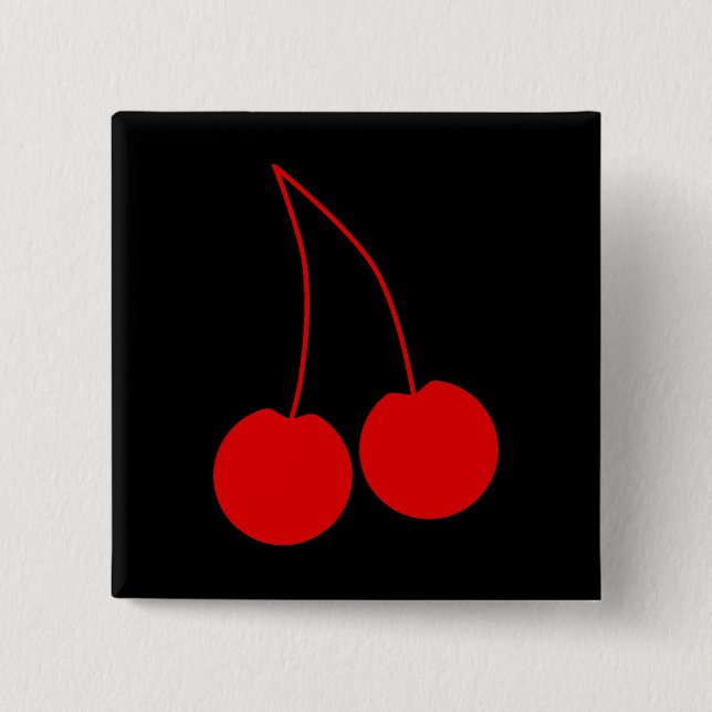 Badge Carré 5 Cm Deux cerises rouges (Devant)