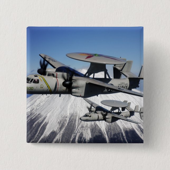 Badge Carré 5 Cm Deux Hawkeyes E-2C effectuent un vol (Devant)