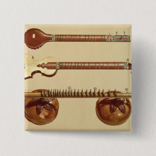 Badge Carré 5 Cm Deux sitar et un vina de rudra, Indien, de