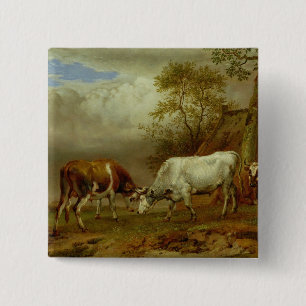 Badge Carré 5 Cm Deux taureaux avec les klaxons verrouillés, 1653