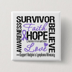 Badge Carré 5 Cm Devise de survivants de lymphome de Hodgkins
