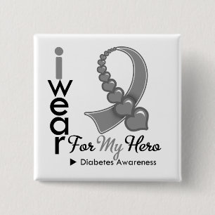 Badge Carré 5 Cm Diabète Je Porte Du Ruban Du Coeur Gris Pour Mon H