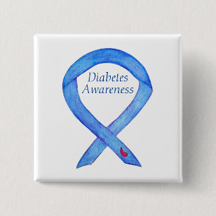 Badge Carré 5 Cm Diabetes Awareness Ribbon Art Custom Pin Button