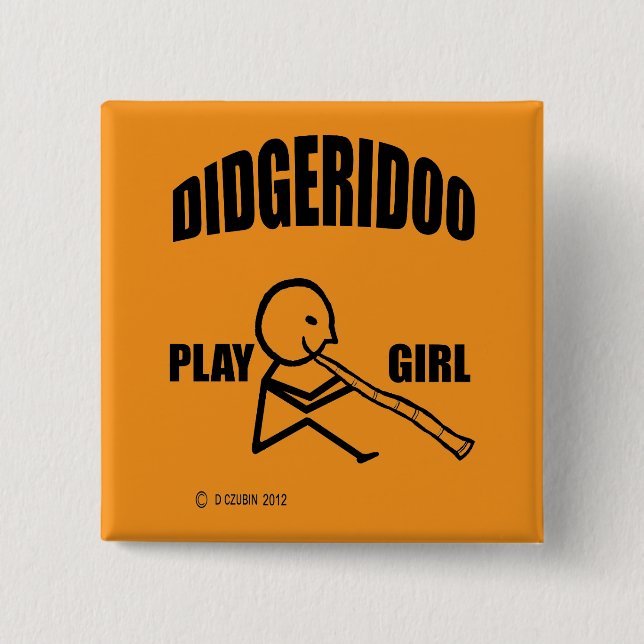 Badge Carré 5 Cm Didgeridoo Jouer fille (Devant)