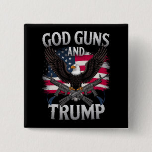 Badge Carré 5 Cm Dieu Armes Et Trump Aigle Drapeau Américain Vintag