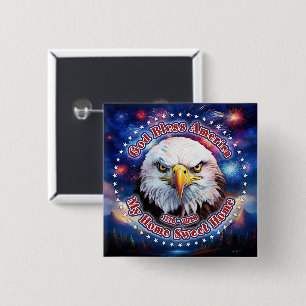 Badge Carré 5 Cm Dieu bénisse l'Amérique Ma maison Brown Eagle Feu