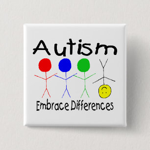 Badge Carré 5 Cm Différences d'étreinte d'autisme (les gens)