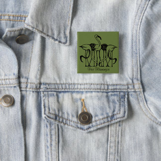 Badge Carré 5 Cm Dijsselhof - Cinq Flamants roses, art,