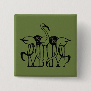 Badge Carré 5 Cm Dijsselhof - Cinq Flamants roses, art,