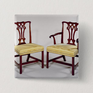 Badge Carré 5 Cm Dinant des chaises, avec les dos entrelacés de