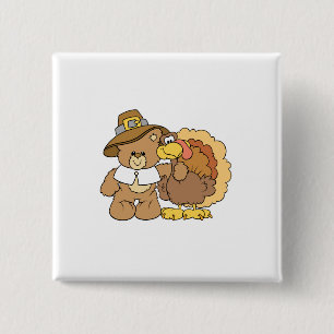 Badge Carré 5 Cm dinde de thanksgiving ours en peluche design
