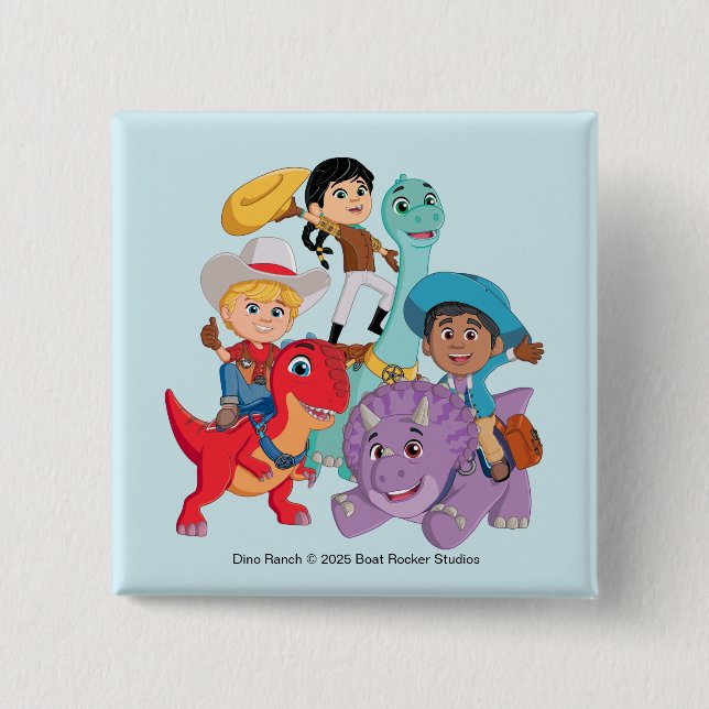 Badge Carré 5 Cm Dino Ranch Yee Haw ! (Devant)