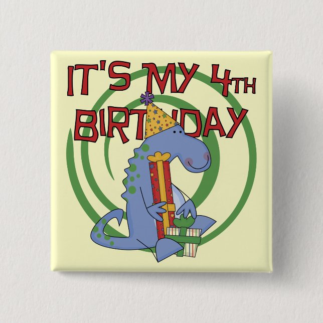 Badge Carré 5 Cm Dinosaur 4e anniversaire T-shirts et cadeaux (Devant)