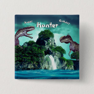 Badge Carré 5 Cm Dinosaur Island Joyeuse fête d'anniversaire