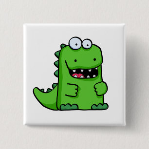 Badge Carré 5 Cm Dinosaure heureux vert mignon