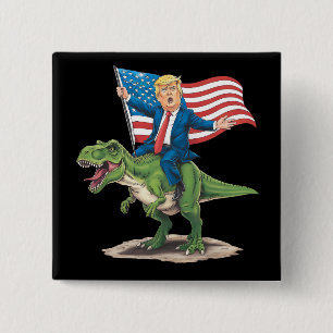Badge Carré 5 Cm Dinosaure Trump Riding T Rex États-Unis Drapeau am