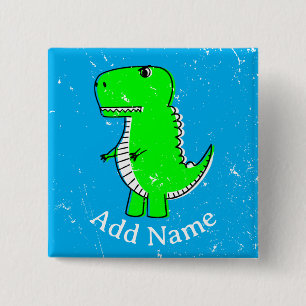 Badge Carré 5 Cm Dinosaure Vert Dessin Dénomination Personnalisée D