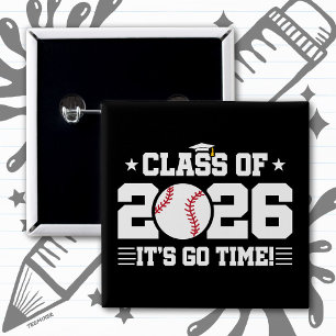 Badge Carré 5 Cm Diplômé 2026 Baseball C'est Parti