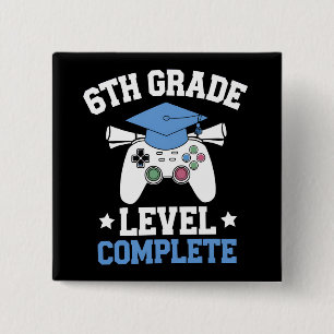 Badge Carré 5 Cm Diplômé de 6e niveau joueur complet Graduation de