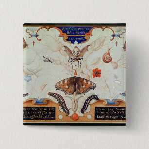 Badge Carré 5 Cm Diptyque avec les fleurs et les insectes, 1591