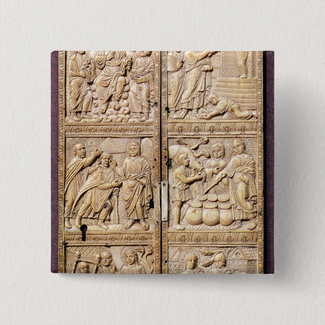 Badge Carré 5 Cm Diptyque montrant les miracles du Christ (Devant)