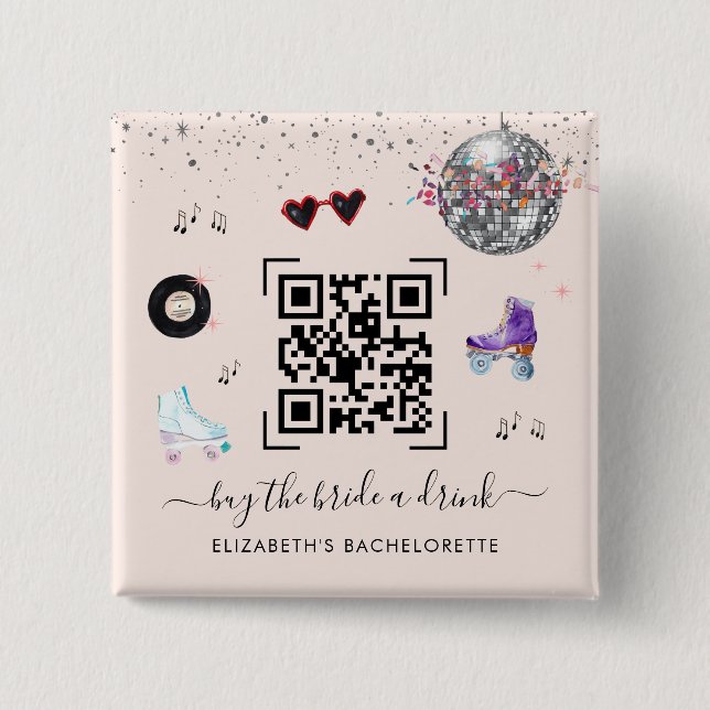 Badge Carré 5 Cm Disco Cowgirl Rodeo Buy The Bride A Drink QR Code  (Devant)