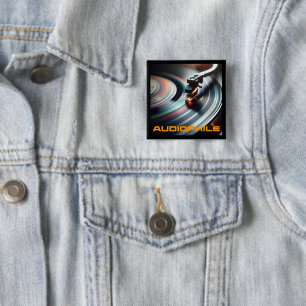Badge Carré 5 Cm Disque vinyle rétro, amateur de musique